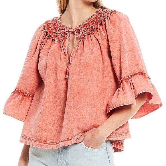 Free People Ainsley Denim Top in Rose Wash M - Picture 8 of 13